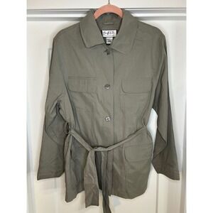 Mary McFadden Collection Womens Olive Green Utility Belted Shirt Jacket Medium